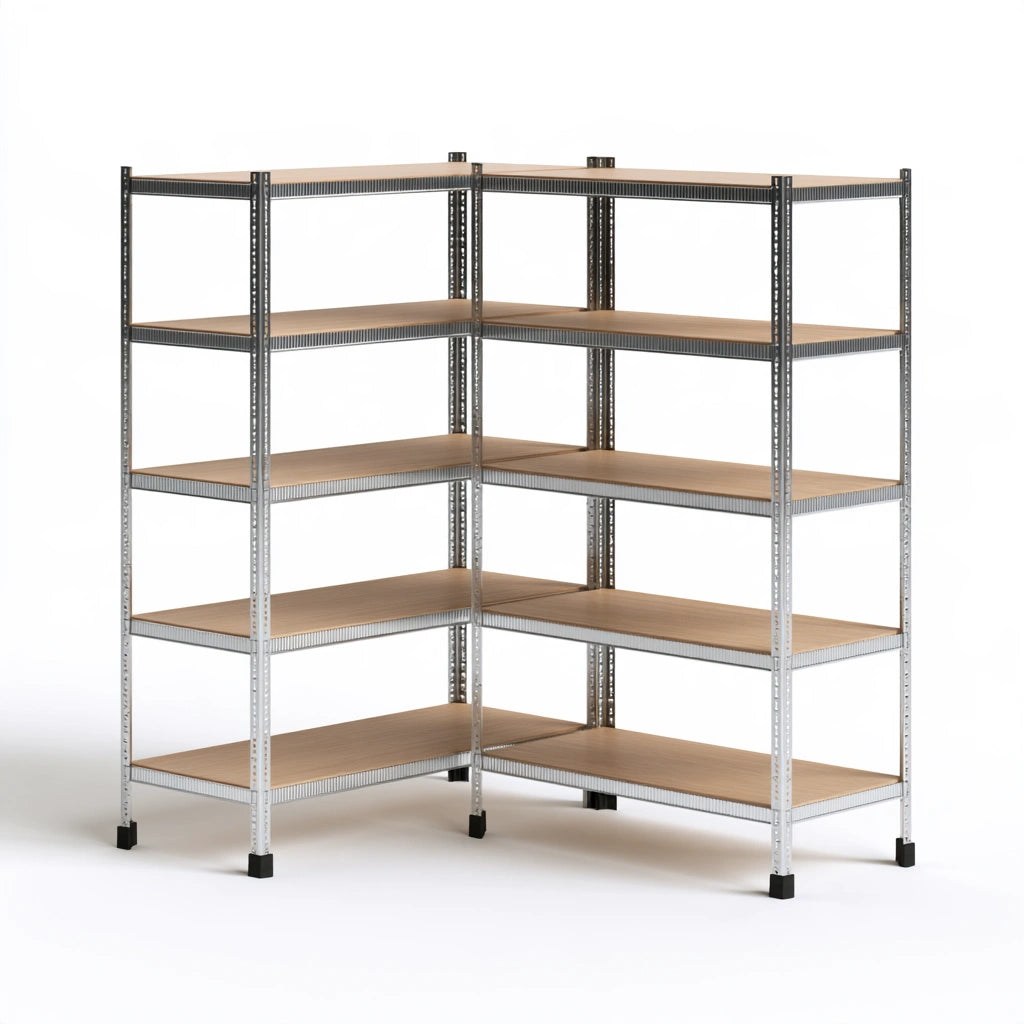 Set aus zwei Metallregalen, mit fünf Ebenen, Farbe: grau