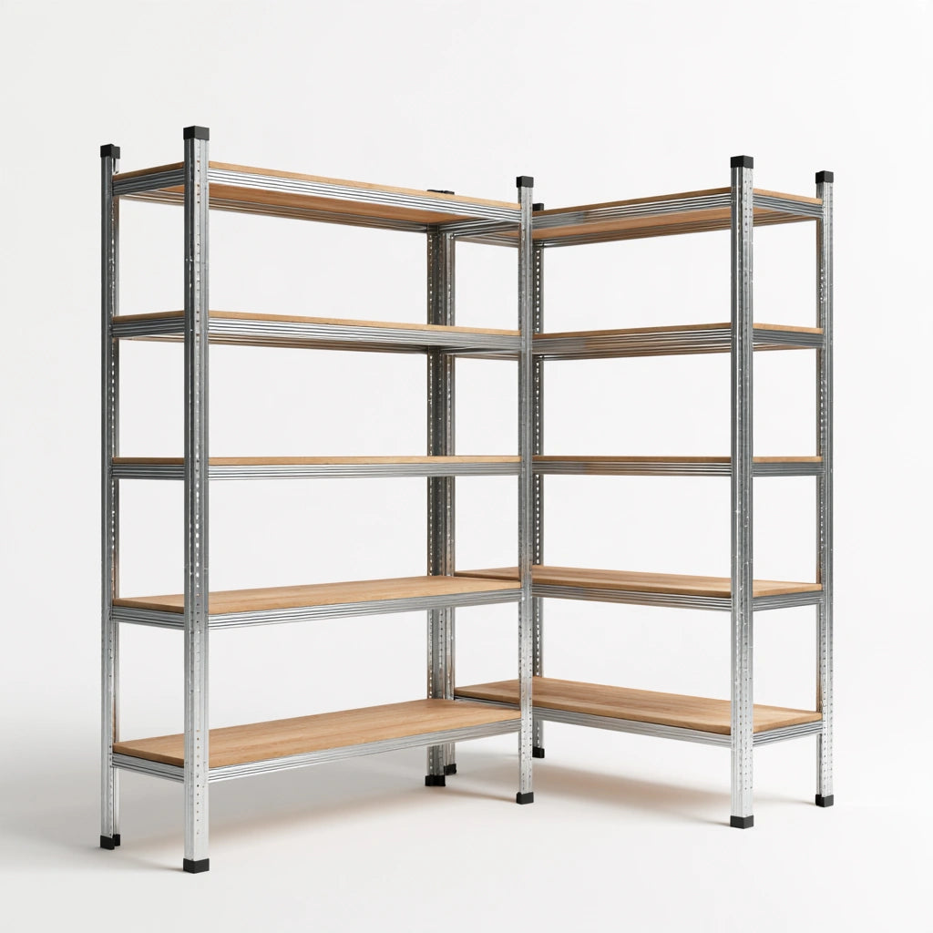 Set aus zwei Metallregalen, mit fünf Ebenen, Farbe: grau