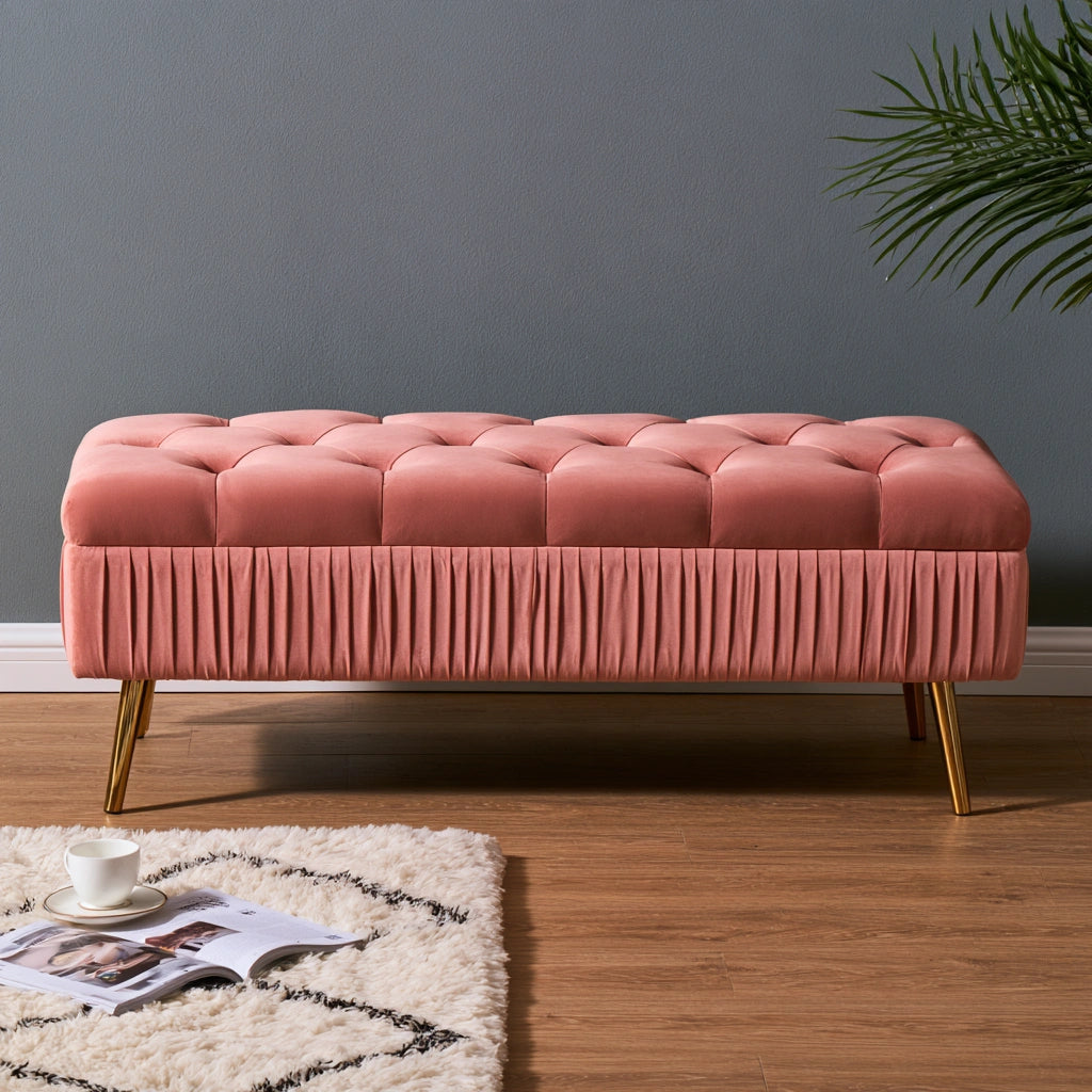 Gepolsterte Sitzbank, mit Samtbezug, Farbe: rosa